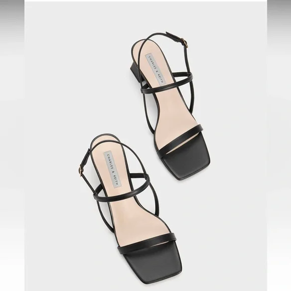 <<SOLD>> Charles & Keith Square-toe Strappy Sandals - Black - Picture 3 of 8